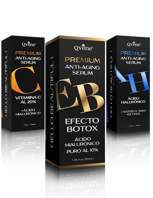 Kit Serum antiedad facial Acido Hialuronico Puro + Suero Vitamina C + Acido Hialuronico Qvene 30ml para todo tipo de piel