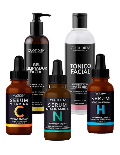 Kit Limpiador + Tónico + Serum Vitamina C + Suero Acido Hialuronico + Niacinamida Skin Care Facial Quotidien