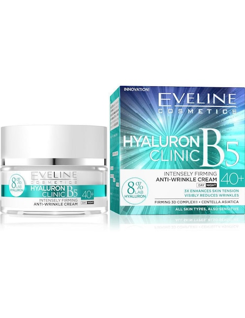 Crema facial recomendada para prevenir signos de la edad día y noche Eveline Cosmetics Hyaluron Clinic para todo tipo piel