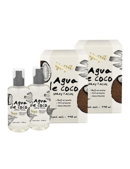 Limpiador facial Pack 2 Agua de Coco hidratante enriquecido con aloe vera y ginseng, 110 ml c/u Yuya para revitalizar