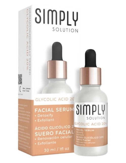 SIMPLY SOLUTION Sérum exfoliante Simply Solution Acido Glicolico 20% Simply Solution de piel mixta y grasa
