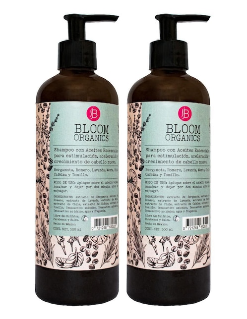 Shampoo anticaída para cabello con Aceites Esenciales Bloom Organics con 2 piezas