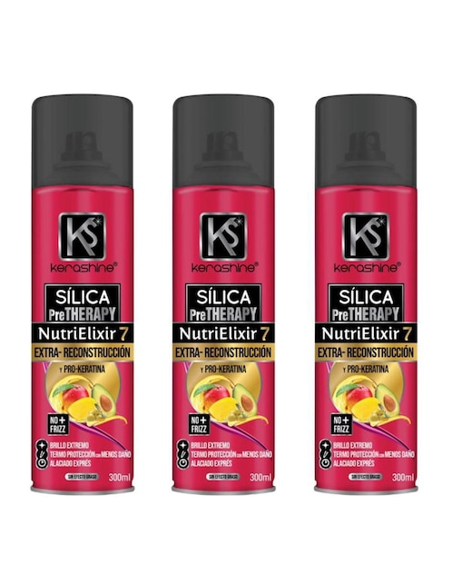 Set capilar Kerashine Sílica Spray Nutrielixir Protección Térmica para todo tipo 3 piezas