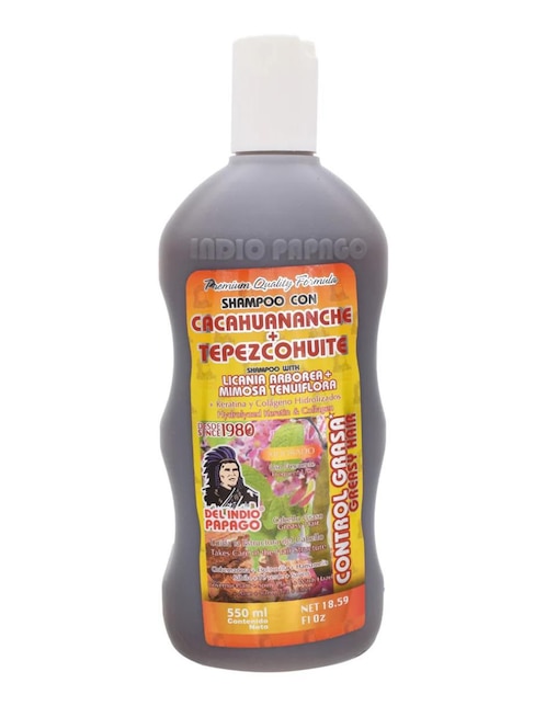 Shampoo cacahuananche + tepezcohuite del Indio Papago 550 ml