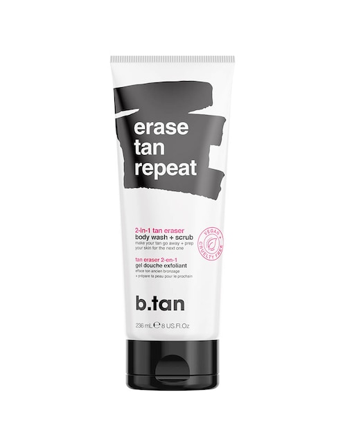 B.TAN Limpiador exfoliante Erase Tan Repeat- 2-in-1 Tan Eraser Body wash + Scrub B.tan para todo tipo de piel