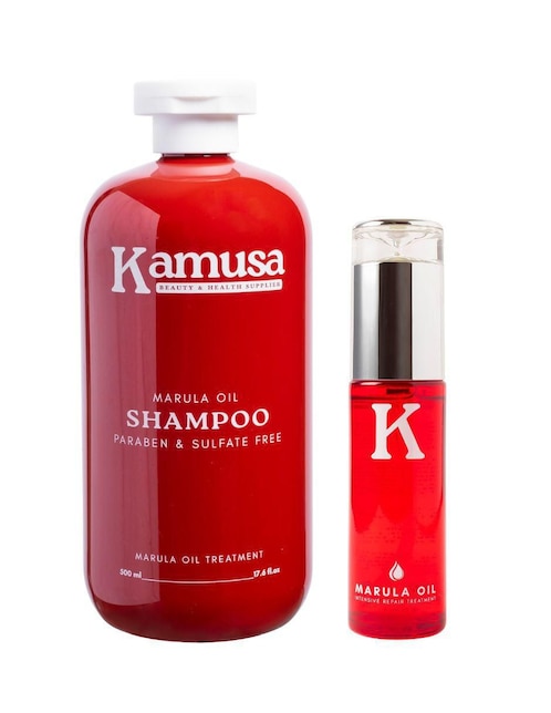Kit tratamiento capilar shampoo y aceite de marula reparador Kamusa nutrición e hidratación profunda