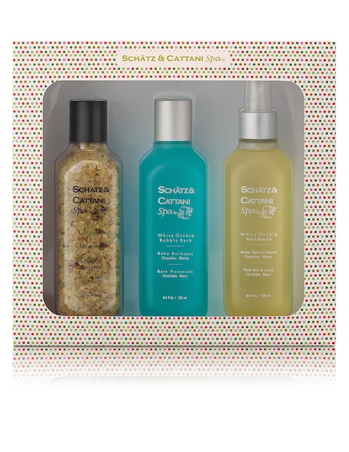 Set bath & body para relajación Schatz & Cattani Spa Orquídea Blanca 3 piezas