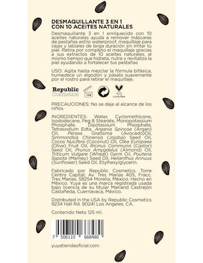 Desmaquillante 3 en 1 con 10 aceites naturales Yuya