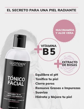 Tonico Facial con Agua de Rosas, Niacinamida y Colágeno Skin Care Facial Quotidien 350ml