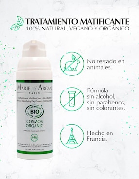 Crema facial recomendada para matificar e hidratar día Marie D' Argan Línea Orgánica para todo tipo piel
