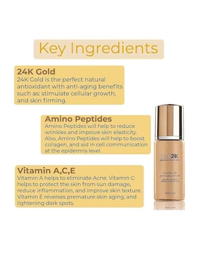 Tratamiento para rostro Glo24K Suero Antienvejecimiento con Oro Glo24K exfoliante