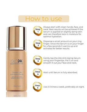 Tratamiento para rostro Glo24K Suero Antienvejecimiento con Oro Glo24K exfoliante