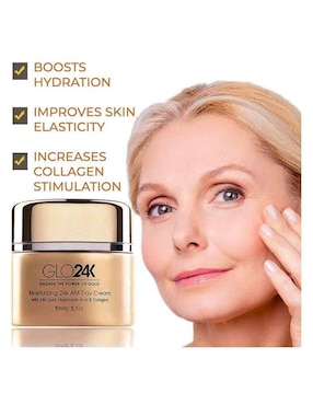 Crema facial recomendada para prevenir signos de la edad día Glo24K para todo tipo piel