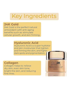 Crema facial recomendada para prevenir signos de la edad día Glo24K para todo tipo piel