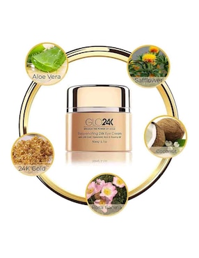 Crema para ojos recomendada para prevenir signos de la edad de noche Glo24K para todo tipo piel