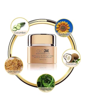 Crema facial recomendada para hidratar noche Glo24K para todo tipo piel
