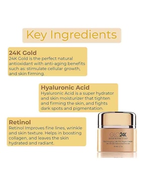 Crema facial recomendada para hidratar noche Glo24K para todo tipo piel