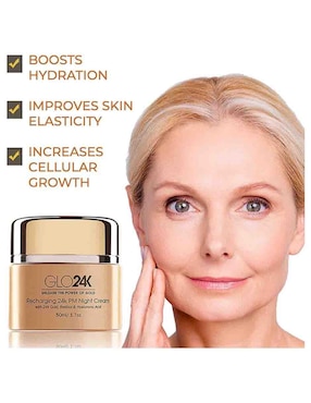 Crema facial recomendada para hidratar noche Glo24K para todo tipo piel