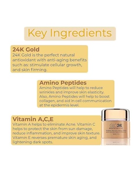 Crema facial recomendada para prevenir signos de la edad noche Glo24K para todo tipo piel