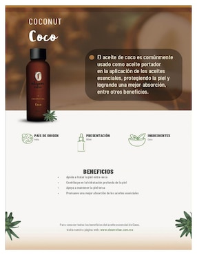 Aceite esencial Oleum Vitae de coco 100 ml