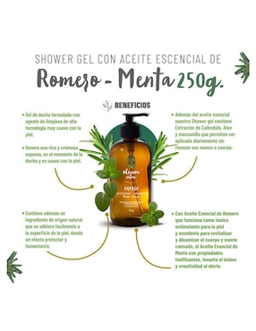 Gel de ducha hidratante con aceite esencial de romero y menta Oleum Vitae para piel mixta
