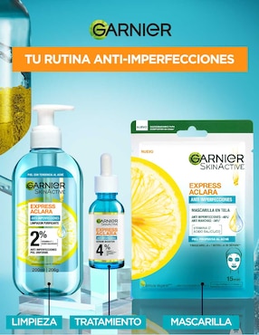Limpiador facial Garnier Express Aclara Gel de Limpieza Anti Acne 200ml Garnier EXPRESS ACLARA ANTI ACNE para purificar