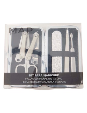 Set de manicure manual Map de acero inoxidable con 7 piezas
