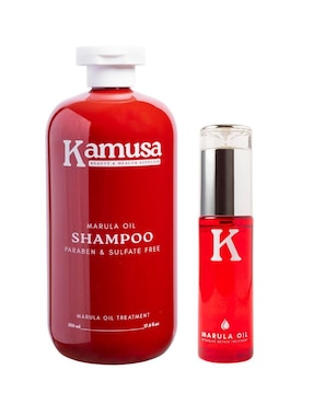 Kit tratamiento capilar shampoo y aceite de marula reparador Kamusa nutrición e hidratación profunda