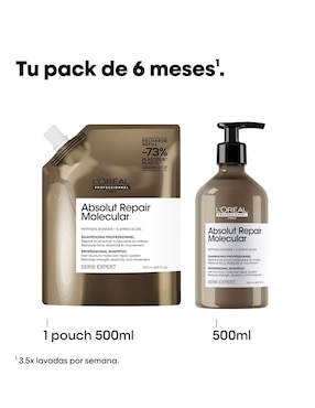 Shampoo reparador para cabello maltratado Refill Loreal Professionnel Absolut Repair Molecular 500 ml