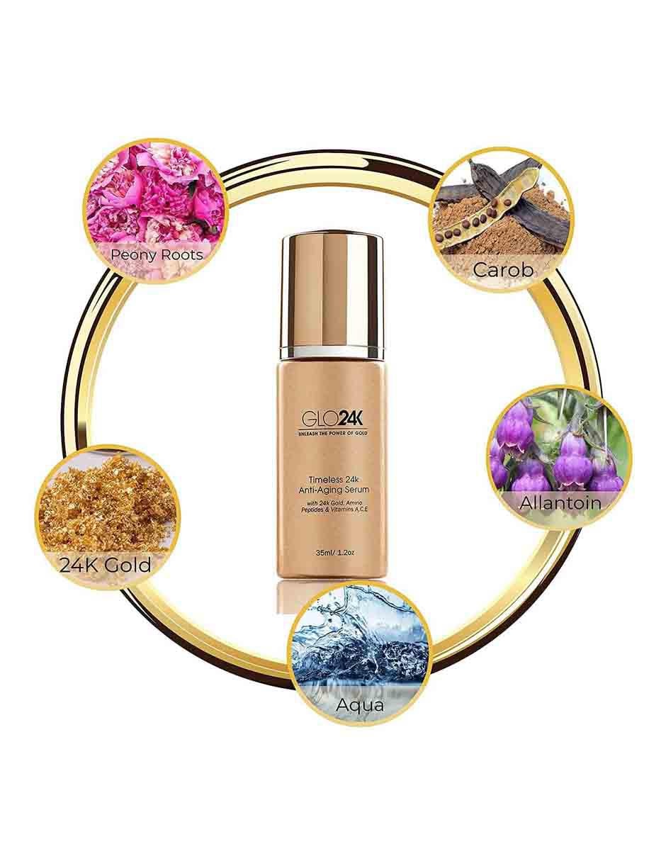 Tratamiento para rostro Suero Antienvejecimiento con Oro Glo24K exfoliante 2