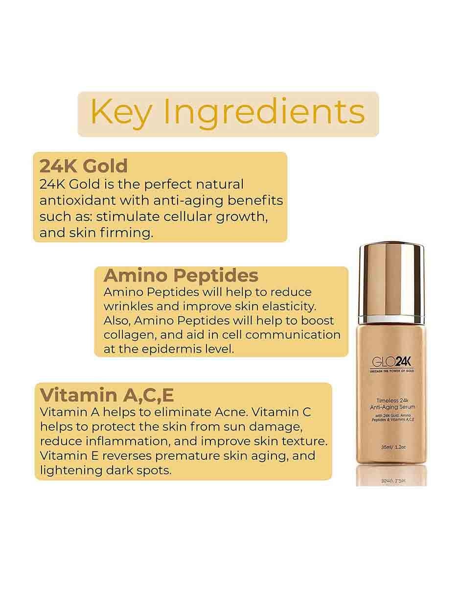 Tratamiento para rostro Suero Antienvejecimiento con Oro Glo24K exfoliante 4