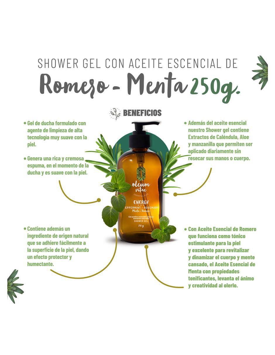Gel de ducha hidratante con aceite esencial de romero y menta para piel mixta 2