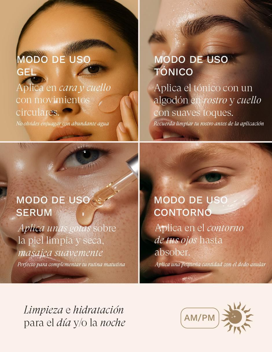 Kit tratamiento facial Set facial : serum + gel limpiador + tonico + contorno de ojos antiedad Collagenic 6