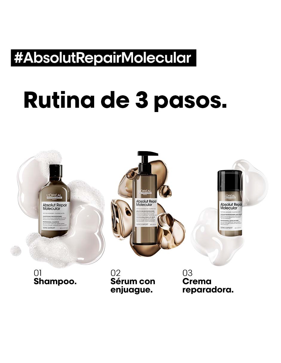 Shampoo reparador para cabello Absolut Repair Molecular Serie Expert 3