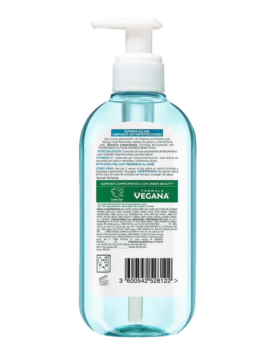 Limpiador facial Express Aclara Gel de Limpieza Anti Acne 200ml Garnier EXPRESS ACLARA ANTI ACNE para purificar 2