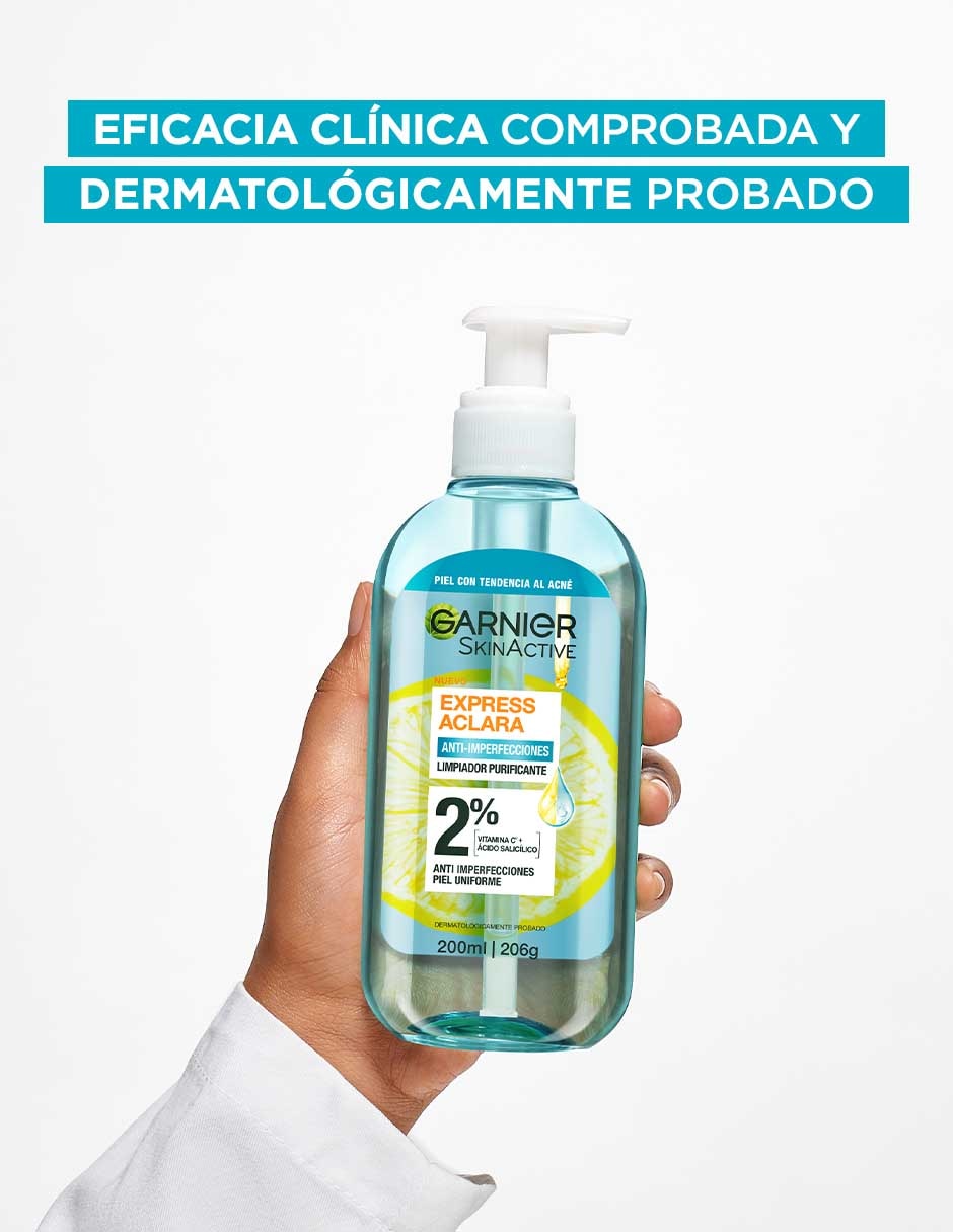 Limpiador facial Express Aclara Gel de Limpieza Anti Acne 200ml Garnier EXPRESS ACLARA ANTI ACNE para purificar 3