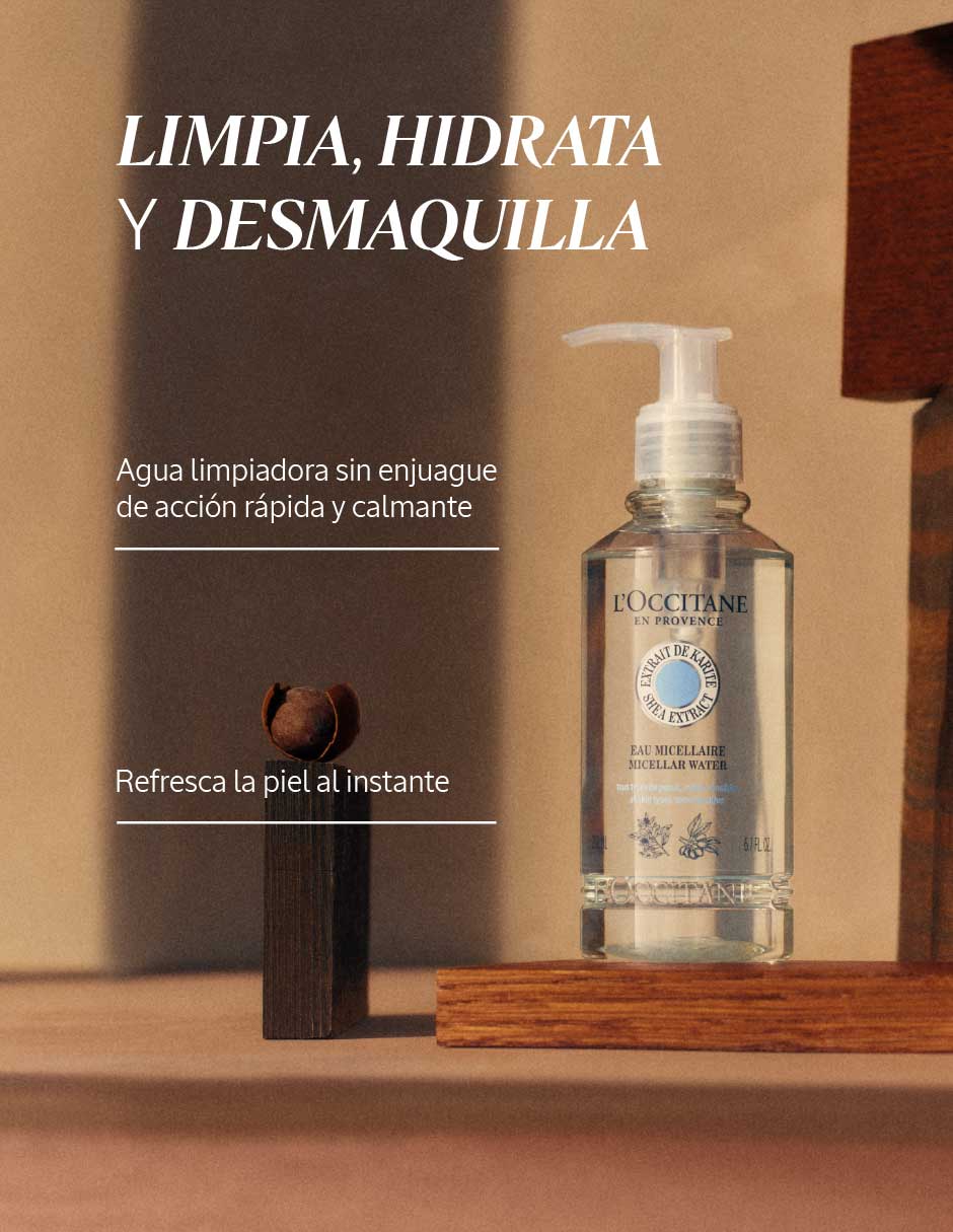 Limpiador facial Locc agua micelar karite 200 ml para desmaquillar 2