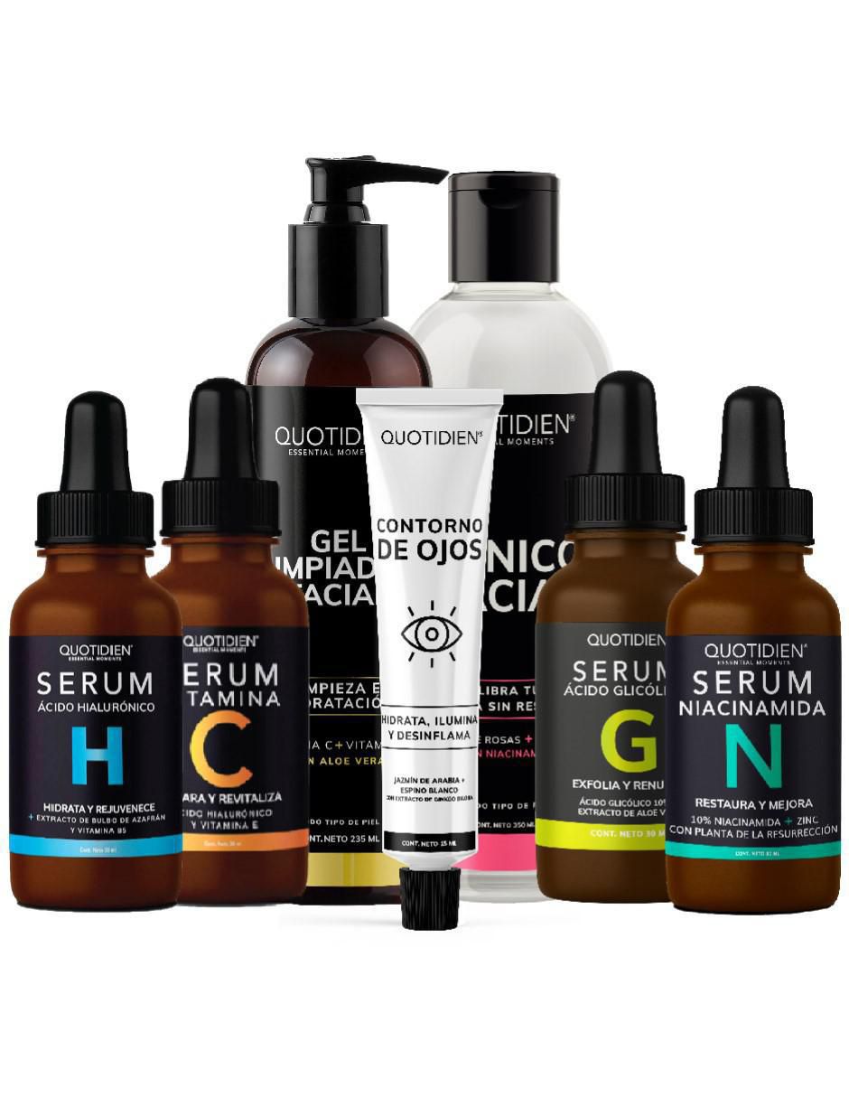 Tratamiento facial Kit Facial Limpiador + tónico + Serum Vitamina C + Suero Acido Hialuronico + niacinamida, gel contorno de ojos Skin Care antiedad