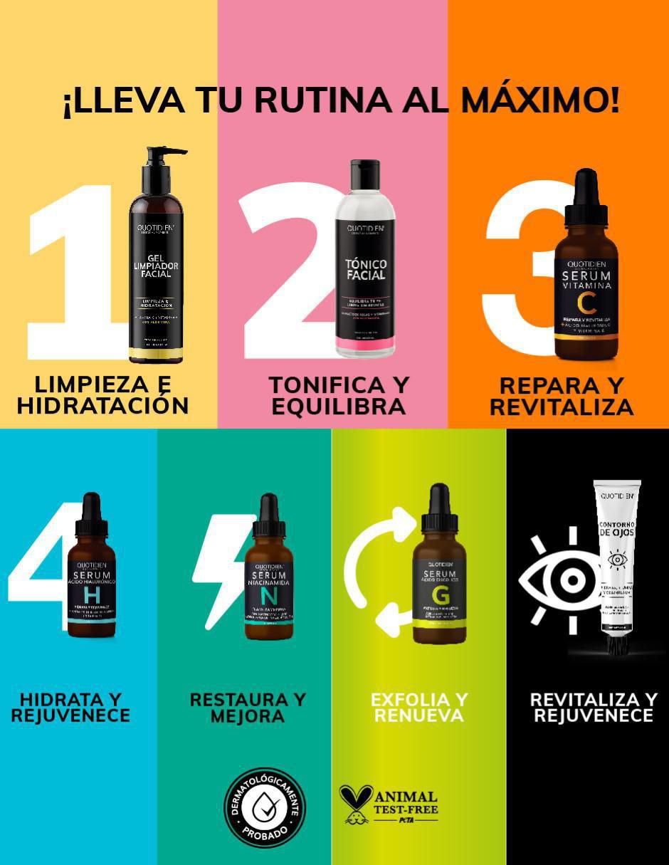 Tratamiento facial Kit Facial Limpiador + tónico + Serum Vitamina C + Suero Acido Hialuronico + niacinamida, gel contorno de ojos  Skin Care antiedad 2