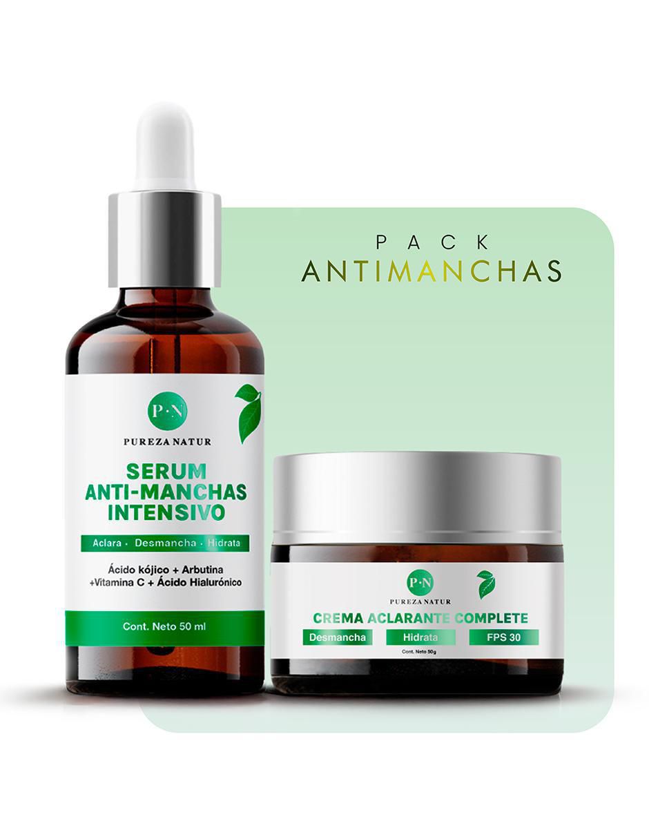 Tratamiento facial antimanchas Pureza Natur paquete de serum + crema aclarantes despigmentantes.