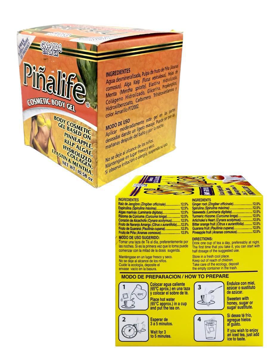 Kit gel corporal reafirmante Piñalife & té sin kilos 4