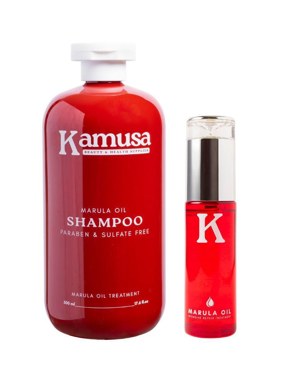 Kit tratamiento capilar shampoo y aceite de marula reparador nutrición e hidratación profunda Kit tratamiento capilar shampoo y aceite de marula reparador nutrición e hidratación profunda