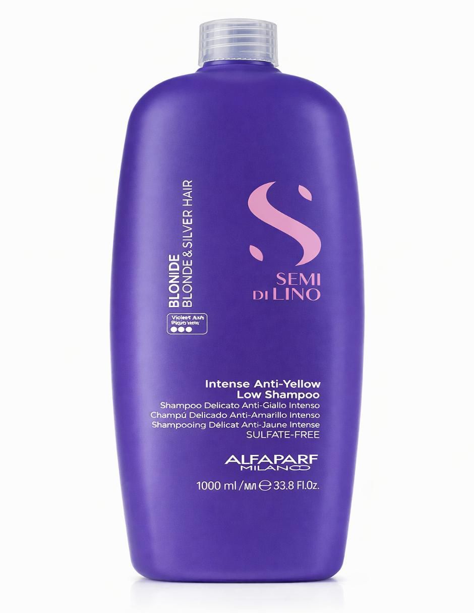Shampoo matizador de canas para cabello todo tipo Anti- Yellow Low Shampoo 1 L Shampoo matizador de canas para cabello todo tipo Anti- Yellow Low Shampoo 1 L